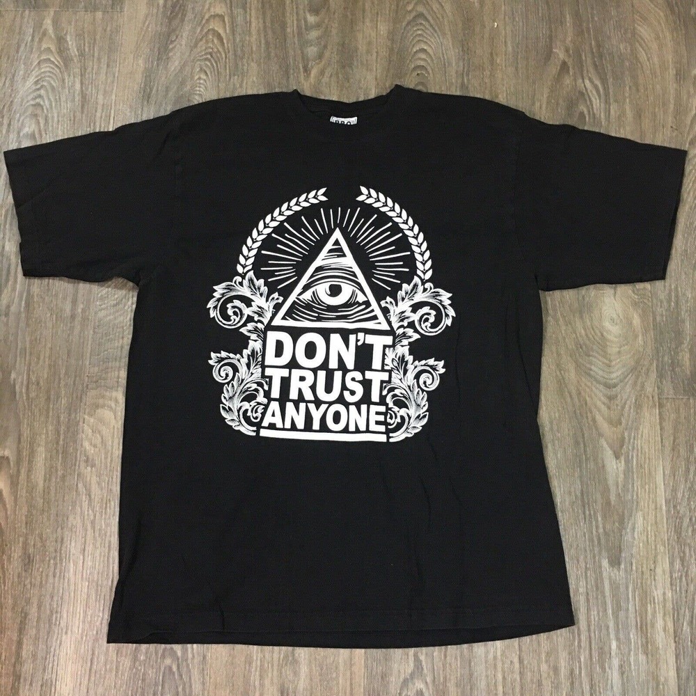 Pro Cali Men Black Tee Don't Trust Anyone Illuminati Eye Shirt Cotton 2XL Tall